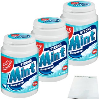 Gut&Günstig Kaugummi Peppermint Strong Mint zuckerfrei 3er Pack (3x50 Stk. Dose) + usy Block