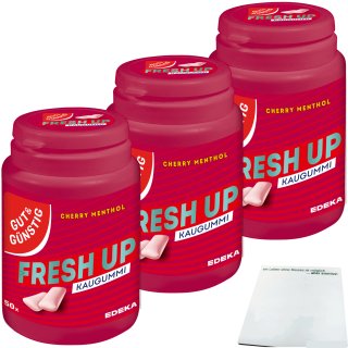Gut&Günstig Kaugummi Cherry-Menthol zuckerfrei 3er Pack (3x50 Stk. Dose) + usy Block