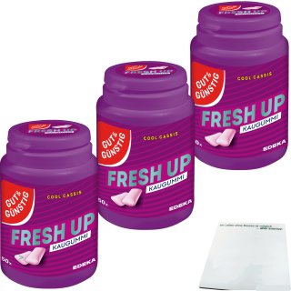 Gut&Günstig Kaugummi Cool Cassis zuckerfrei 3er Pack (3x50 Stk. Dose) + usy Block