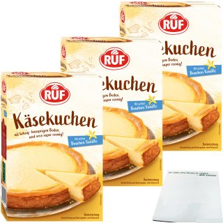 Ruf Backmischung Käsekuchen mit Bourbon Vanille 3er Pack (3x570g Packung) + usy Block
