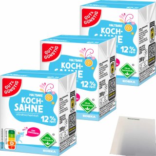 Gut&Günstig haltbare Kochsahne 12% Fett 3er Pack (3x200g Packung) + usy Block