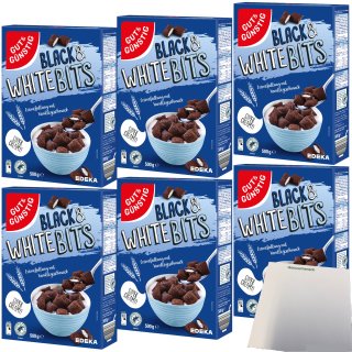 Gut&Günstig Black & White Bits Kakao-Getreidekissen mit Cremefüllung 6er Pack (6x500g Packung) + usy Block