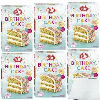 Ruf Birthday Cake Backmischung für Geburtstagskuchen 6er Pack (6x425g Packung) + usy Block