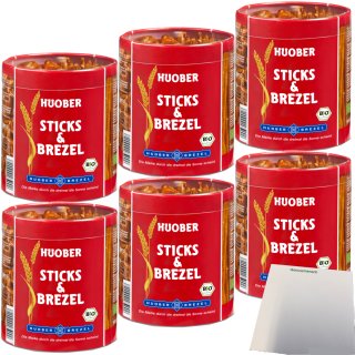 Huober Bio Salz Sticks&Brezel Salz-Laugen-Gebäcke 6er Pack (6x300g Dose) + usy Block