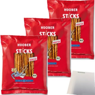 Huober Sticks Bio Salzstangen 3er Pack (3x175g Packung) + usy Block