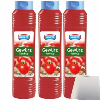 Hamker Gewürz Ketchup 3er Pack (3x875ml Flasche) + usy Block