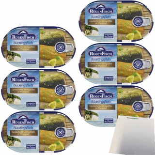 RügenFisch Bücklingsfilets in feinem Pflanzenöl und Eigensaft 6er Pack (6x200g Konserve) + usy Block