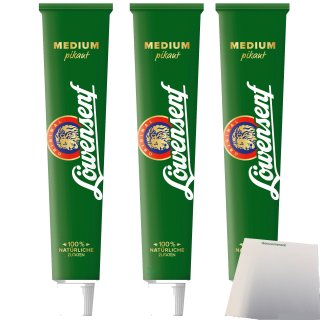 Löwensenf Medium würzig in der Tube mit 100% natürlichen Zutaten 3er Pack (3x100ml Tube) + usy Block