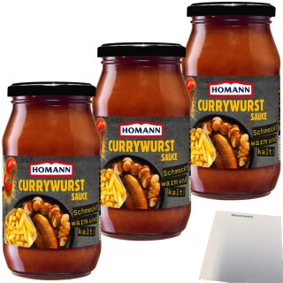 Homann Currywurst Sauce Mild fruchtig-süß und nicht zu scharf 3er Pack (3x400ml Glas) + usy Block