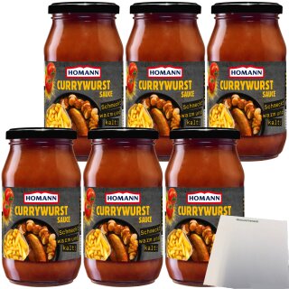 Homann Currywurst Sauce Mild fruchtig-süß und nicht zu scharf 6er Pack (6x400ml Glas) + usy Block