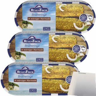 Rügenfisch Bratheringsfilet in würziger Marinade 3er Pack (3x500g Dose) + usy Block