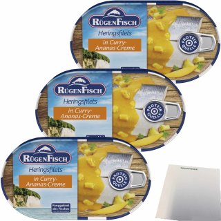 Rügenfisch Heringsfilet in Curry-Ananas Creme 3er Pack (3x200g Dose) + usy Block