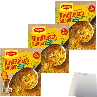 Maggi Rindfleisch Suppe mit Nudeln und Gemüse 3er Pack (3x85g Packung) + usy Block