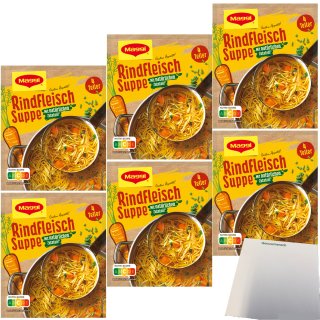 Maggi Rindfleisch Suppe mit Nudeln und Gemüse 6er Pack (6x85g Packung) + usy Block