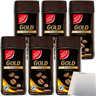 Gut&Günstig Gold löslicher Bohnenkaffee klassisch 6er Pack (6x100g Packung) + usy Block