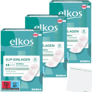 Elkos Slipeinlagen normal mit Frischeduft 3er Pack (3x45 Stück) + usy Block