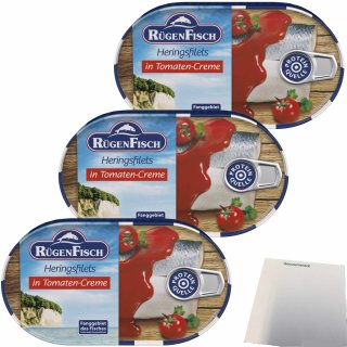 Rügenfisch Heringsfilet in Tomaten Creme 3er Pack (3x200g Dose) + usy Block