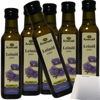 Alnatura Bio Leinöl kaltgepresst 6er Pack (6x250ml Flasche) + usy Block