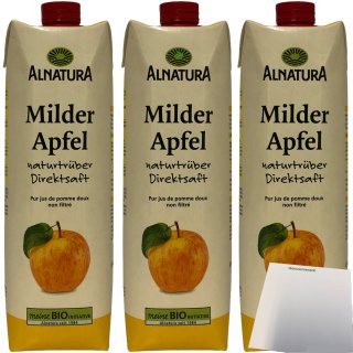 Alnatura Apfelsaft Milder Apfel naturtrüber Direktsaft 3er Pack (3x1 Liter) + usy Block