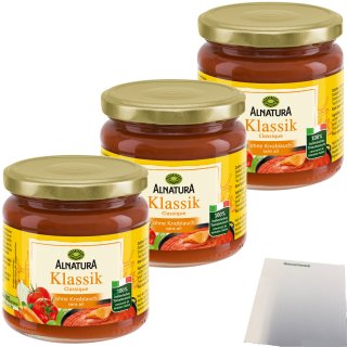 Alnatura Bio Tomatesauce Klassik ohne Knoblauch 3er Pack (3x350 ml Glas) + usy Block
