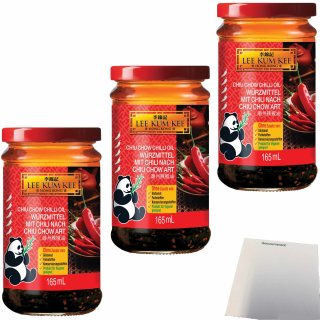Lee Kum Kee Chili Öl Chiu Chow 3er Pack (3x165ml Glas) + usy Block