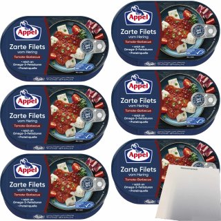 Appel Zarte Filets vom Hering Tomate-Barbecue und feinem Schinken Geschmack 6er Pack (6x200g Dose) + usy Block