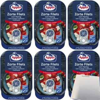 Appel Zarte Filets vom Hering in Tomaten-Creme 6er Pack (6x100g Dose) + usy Block