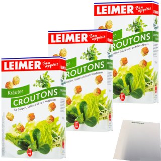 Leimer Croutons Kräuter für Suppen Salate und zum Knabbern 3er Pack (3x100g Packung) + usy Block