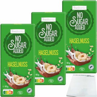 Frankonia Chocolat No Sugar Added Haselnuss Schokolade glutenfrei 3er Pack (3x85g Tafel) + usy Block