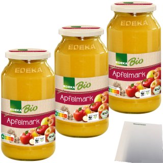 Edeka Bio Apfelmark aus 100% Äpfeln kaltgerieben 3er Pack (3x700g Glas) + usy Block