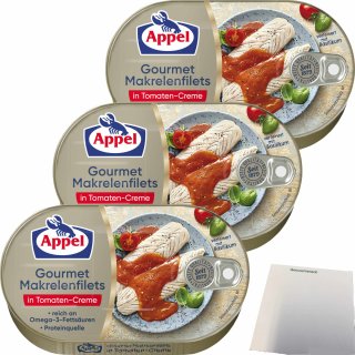 Appel Gourmet Makrelenfilets in Tomaten-Creme 3er Pack (3x200g Dose) + usy Block