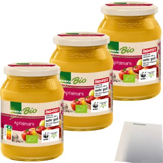 Edeka Bio Apfelmark aus 100% Äpfeln kaltgerieben 3er Pack (3x360g Glas) + usy Block