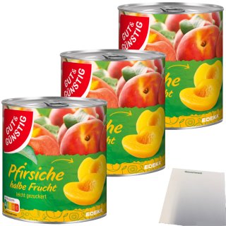 Gut&Günstig Pfirsiche halbe Frucht erntefrisch verarbeitet 3er Pack (3x820g Dose) + usy Block