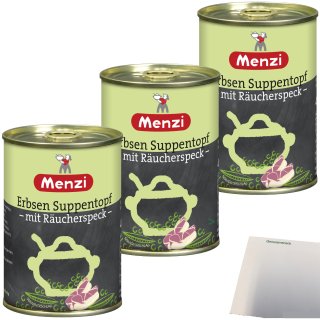 Menzi Erbsen Suppentopf mit Räucherspeck 3er Pack (3x400ml Dose) + usy Block