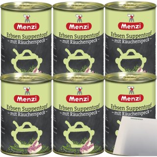 Menzi Erbsen Suppentopf mit Räucherspeck 6er Pack (6x400ml Dose) + usy Block