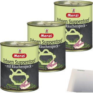 Menzi Erbsen Suppentopf mit Räucherspeck 3er Pack (3x800ml Dose) + usy Block