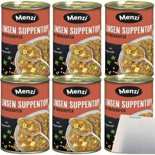 Menzi Linsen Suppentopf mit Räucherspeck 6er Pack (6x400ml Dose) + usy Block