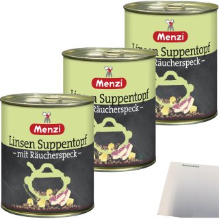 Menzi Linsen Suppentopf mit Räucherspeck 3er Pack (3x800ml Dose) + usy Block