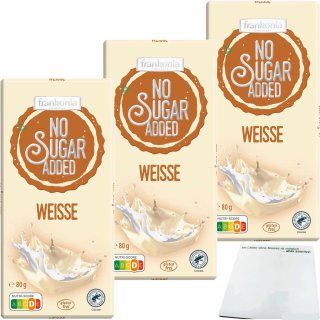 Frankonia Chocolat No Sugar Added Weisse Schokolade glutenfrei 3er Pack (3x80g Tafel) + usy Block
