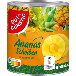 Gut&Günstig Ananas Scheiben in eigenem Saft (565g Dose)