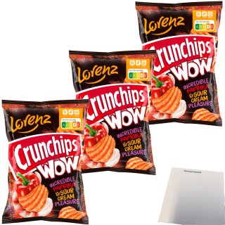 Lorenz Crunchips WOW Paprika & sour Cream geriffelte Kartoffelchips 3er Pack (3x110g Beutel) + usy Block
