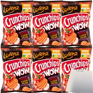 Lorenz Crunchips WOW Paprika & sour Cream geriffelte Kartoffelchips 6er Pack (6x110g Beutel) + usy Block