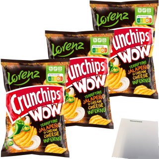 Lorenz Crunchips WOW Jalapeno & Sour Cream geriffelte Kartoffelchips 3er Pack (3x110g Beutel) + usy Block