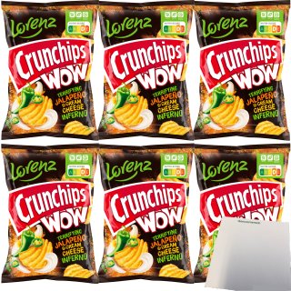 Lorenz Crunchips WOW Jalapeno & Sour Cream geriffelte Kartoffelchips 6er Pack (6x110g Beutel) + usy Block
