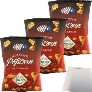 Jimmys Sweet-Chili-BBQ Popcorn mit Tabasco 3er Pack (3x90g Packung) + usy Block