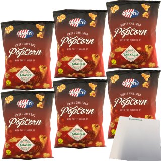 Jimmys Sweet-Chili-BBQ Popcorn mit Tabasco 6er Pack (6x90g Packung) + usy Block