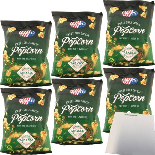 Jimmys Sweet-Chili Cheese Popcor mit Tabasco 6er Pack (6x90g Packung) + usy Block