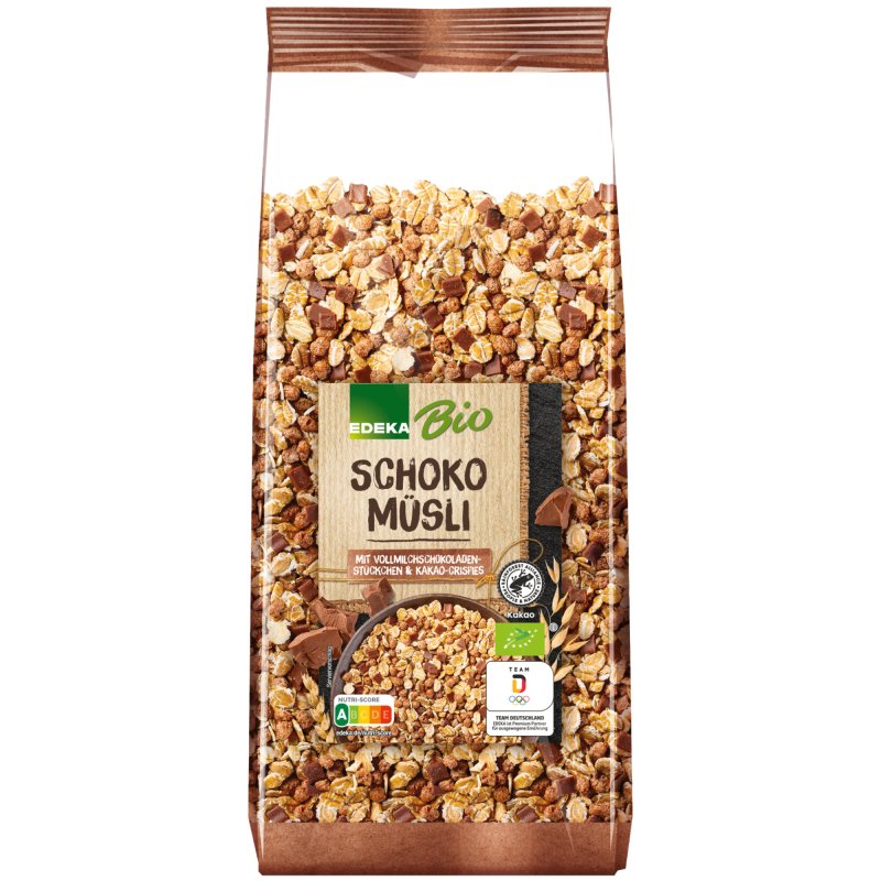 Edeka Bio Schoko Müsli mit Vollmilchschokoladenstückchen und Kakao-Ni