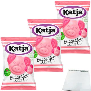 Katja Biggetjes leckere Fruchtgummi Ferkel mit Fruchtsaft 3er Pack (3x255g Beutel) + usy Block