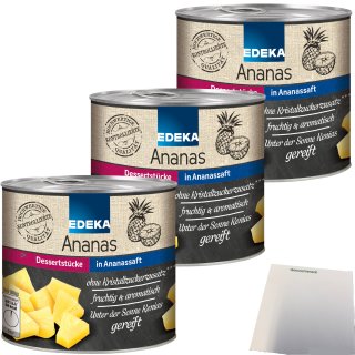Edeka Ananas-Dessertstücke in Ananassaft fruchtig aromatisch 3er Pack (3x432g Dose) + usy Block